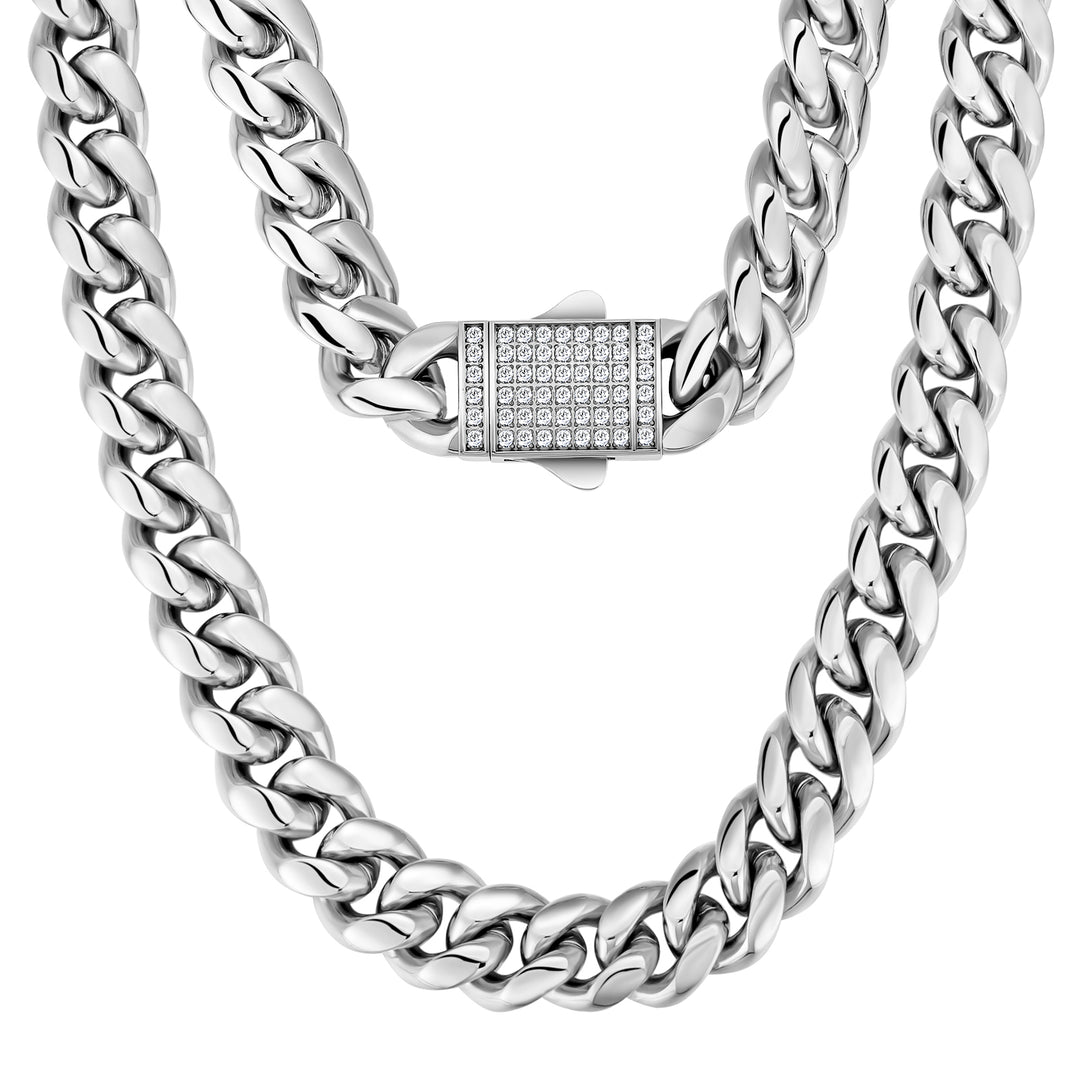 White Gold 12mm Miami Cuban Link Diamond Clasp Chain