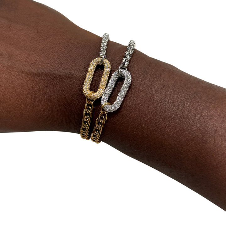 Two Tone Pave Mixed Link Bracelet Stack