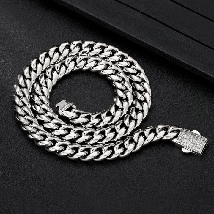 White Gold 12mm Miami Cuban Link Diamond Clasp Chain
