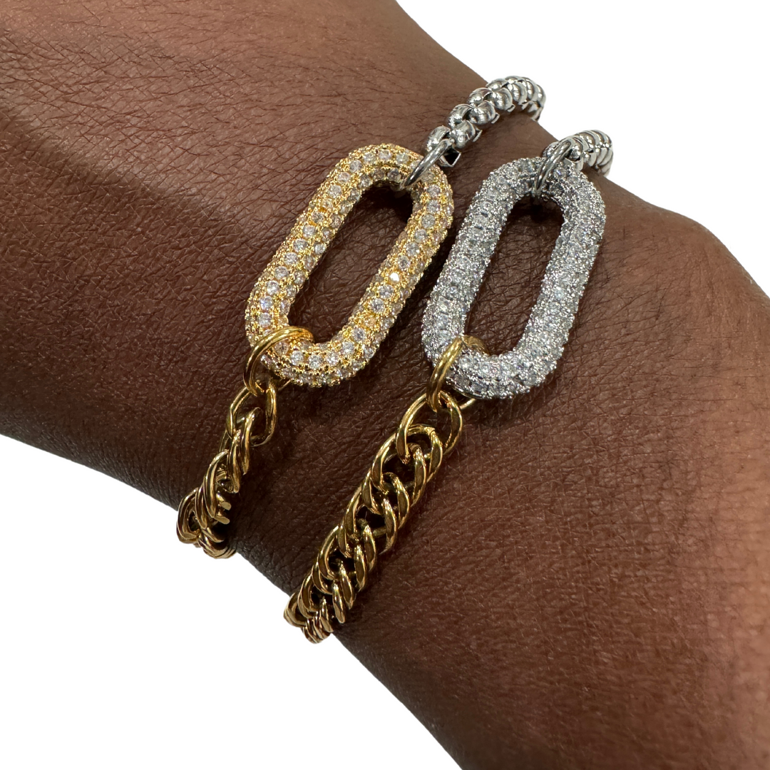 Two Tone Pave Mixed Link Bracelet Stack