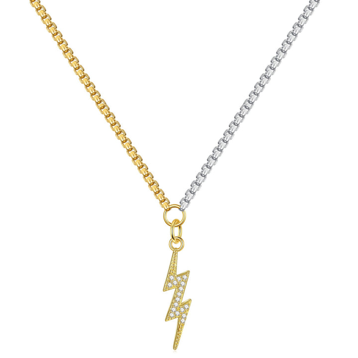 Lightning Bolt Pendant Necklace (Two Tone)