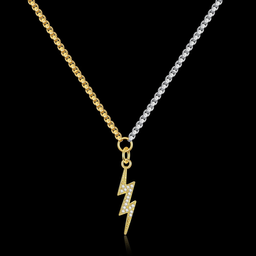 Lightning Bolt Pendant Necklace (Two Tone)
