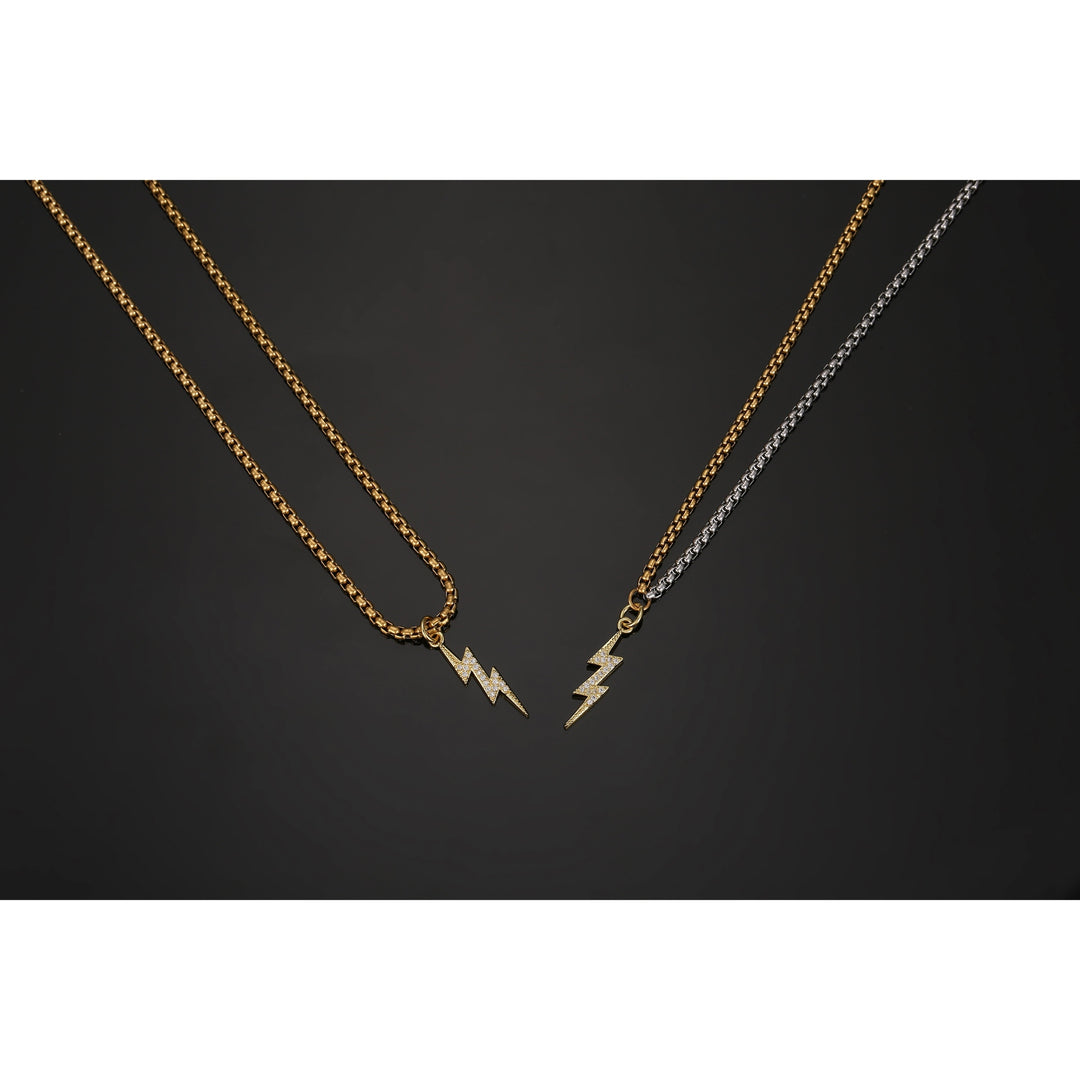 Lightning Bolt Pendant Necklace (Two Tone)