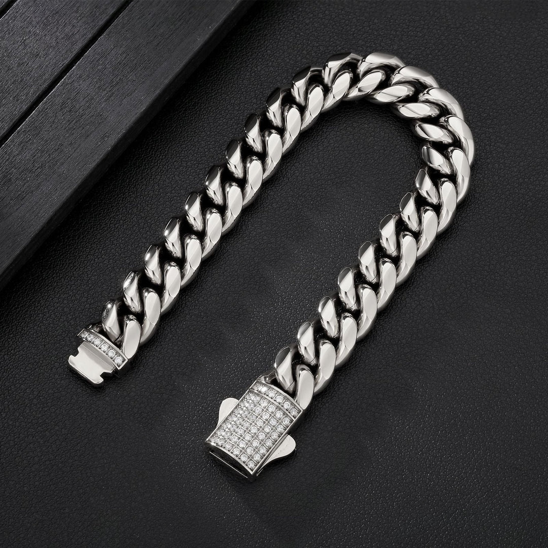White Gold 12mm Miami Cuban Link Diamond Clasp Bracelet