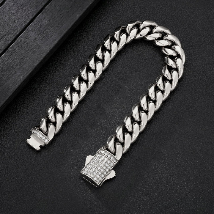 White Gold 12mm Miami Cuban Link Diamond Clasp Bracelet