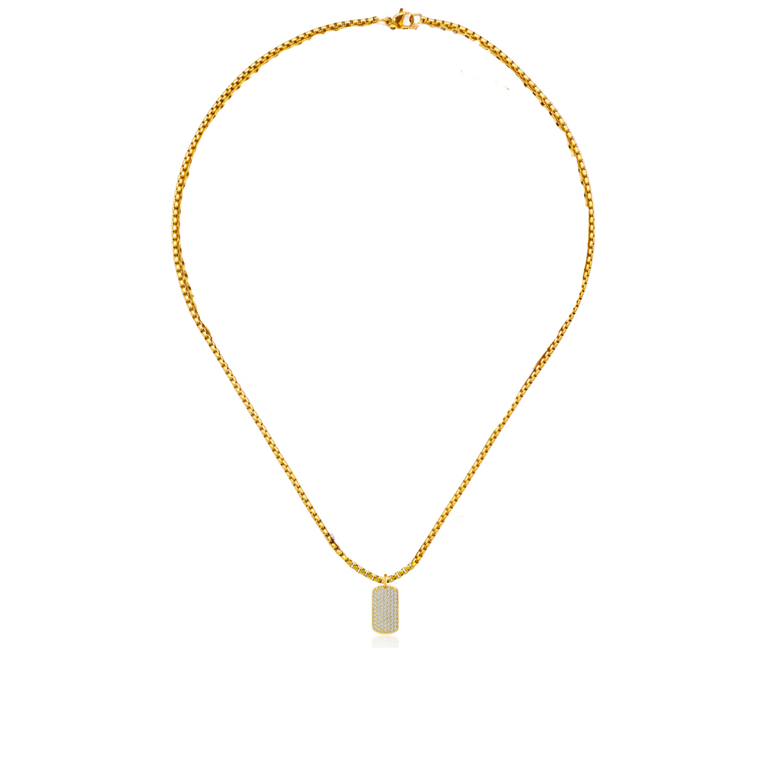 Gold Pave Square Pendant Necklace