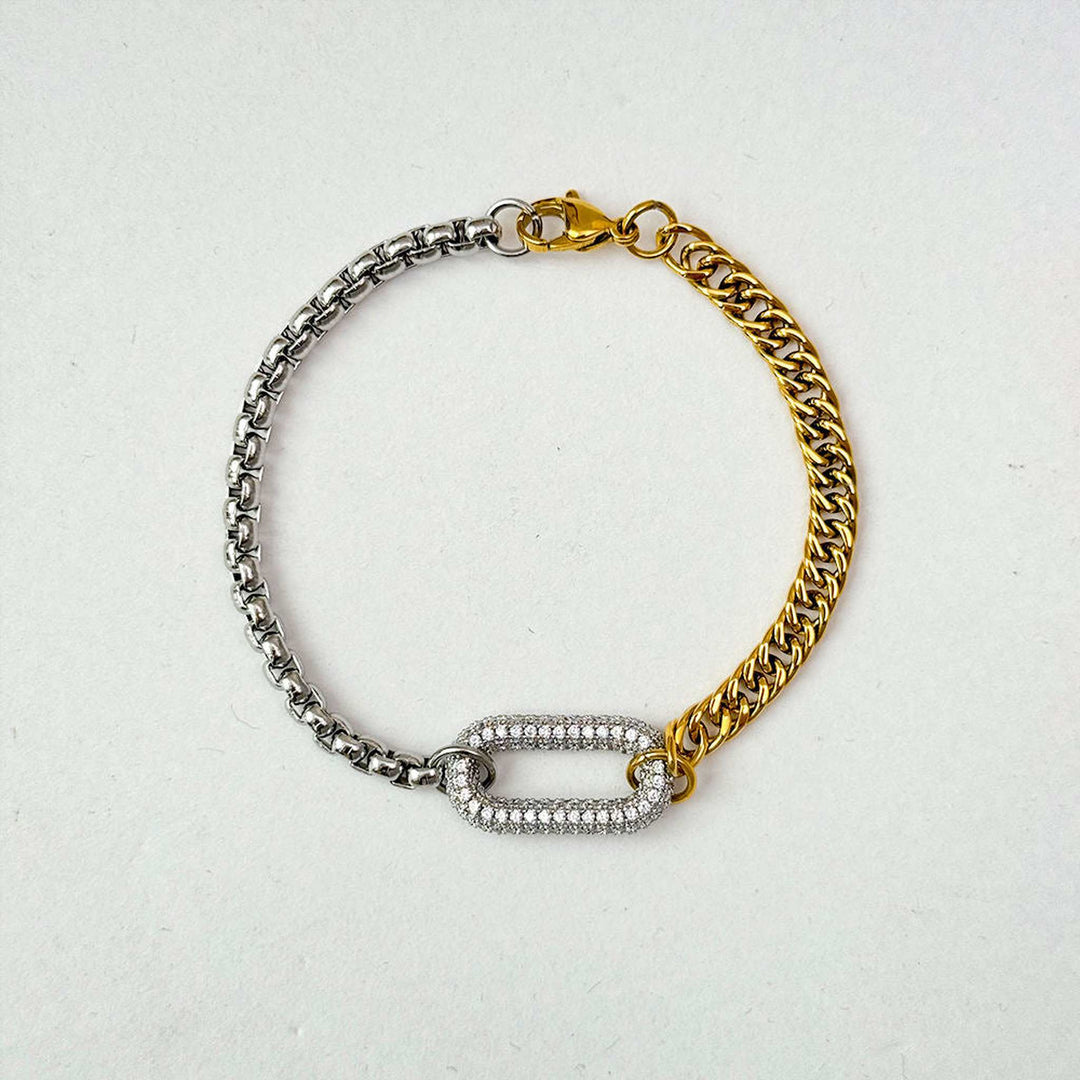 Two Tone Pave Mixed Link Bracelet Stack