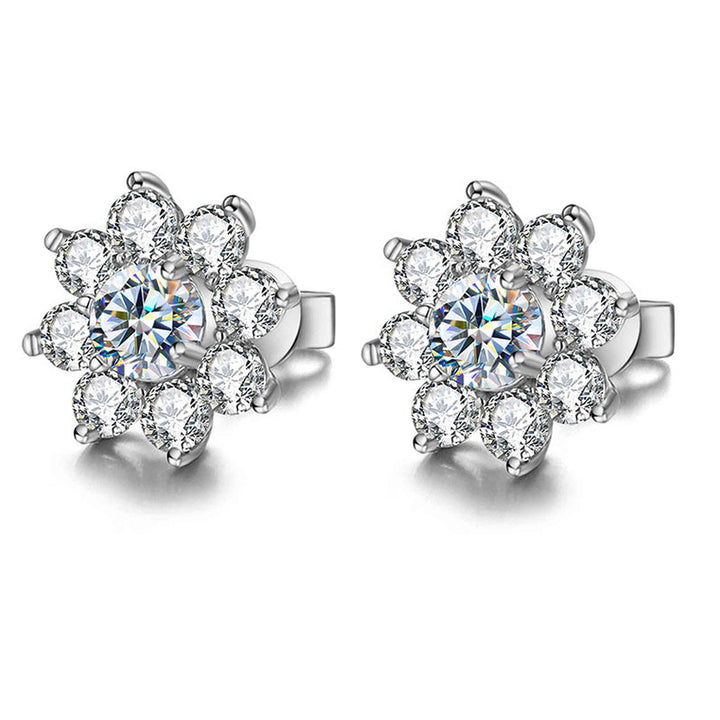 1 Carat White Gold Flower Diamond Earrings
