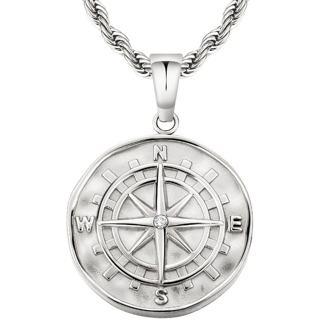 Silver Compass Pendant Necklace (Mini Pendant)