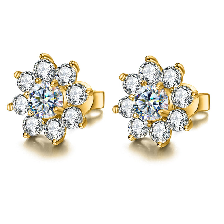 1 Carat Gold Flower Diamond Earrings