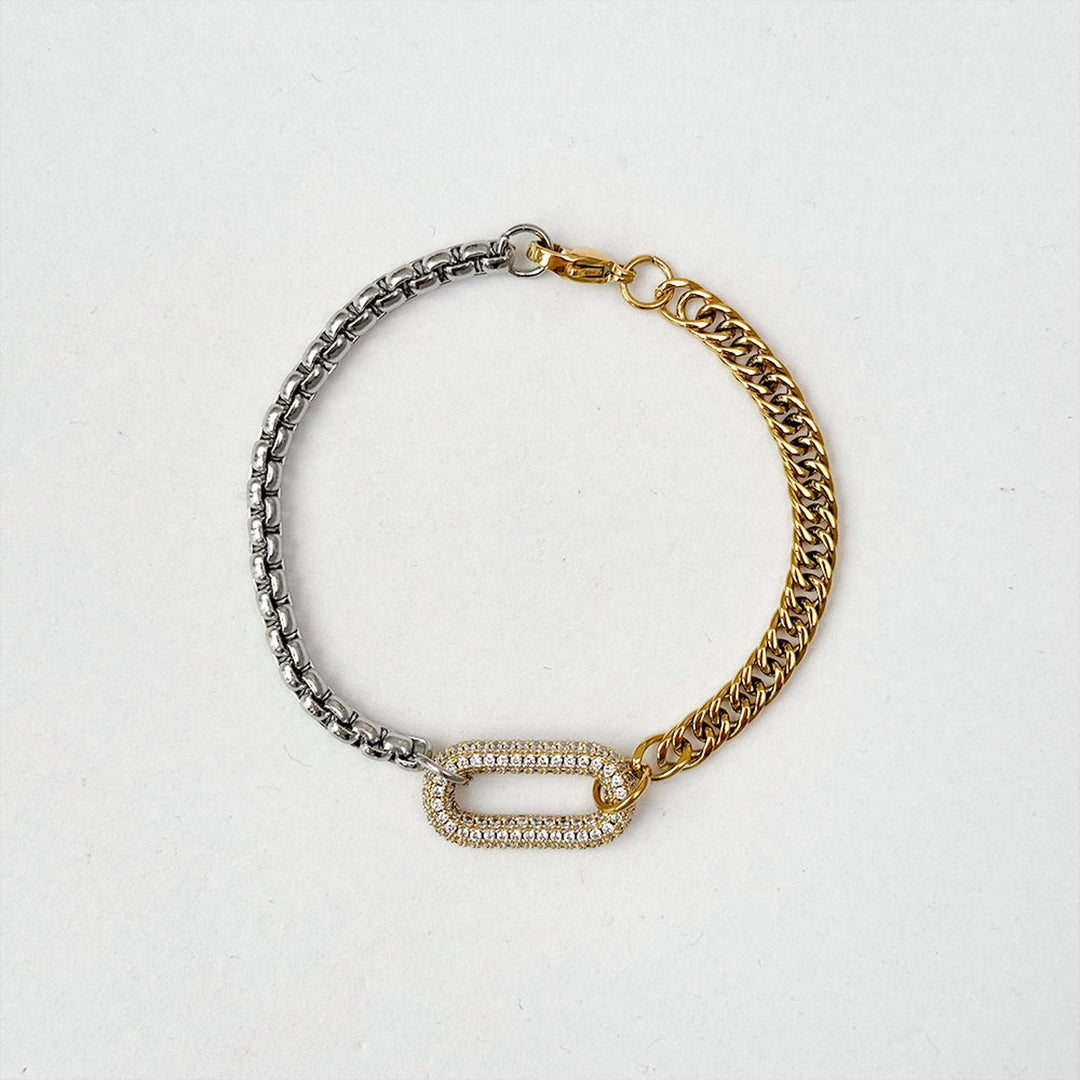 Gold Pave Mixed Link and Knot Bracelet Stack