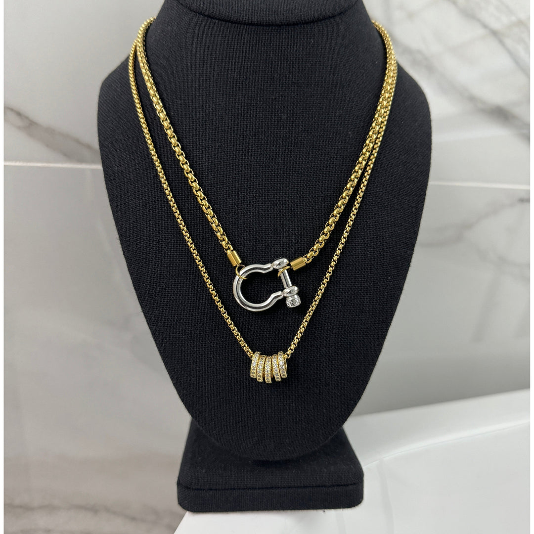 Gold Horseshoe and Ring Pendant Necklace Stack