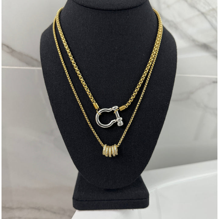 Gold Horseshoe and Ring Pendant Necklace Stack