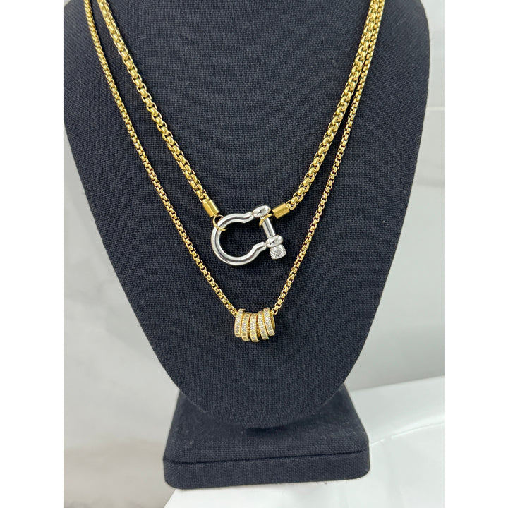 Gold Horseshoe and Ring Pendant Necklace Stack