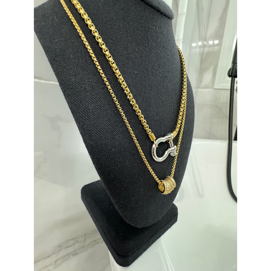 Gold Horseshoe and Ring Pendant Necklace Stack