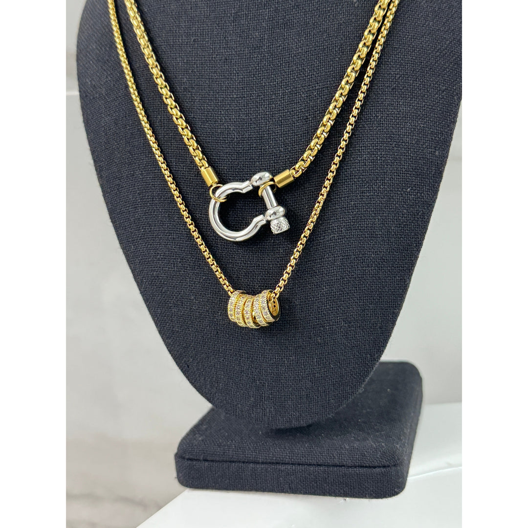 Gold Horseshoe and Ring Pendant Necklace Stack
