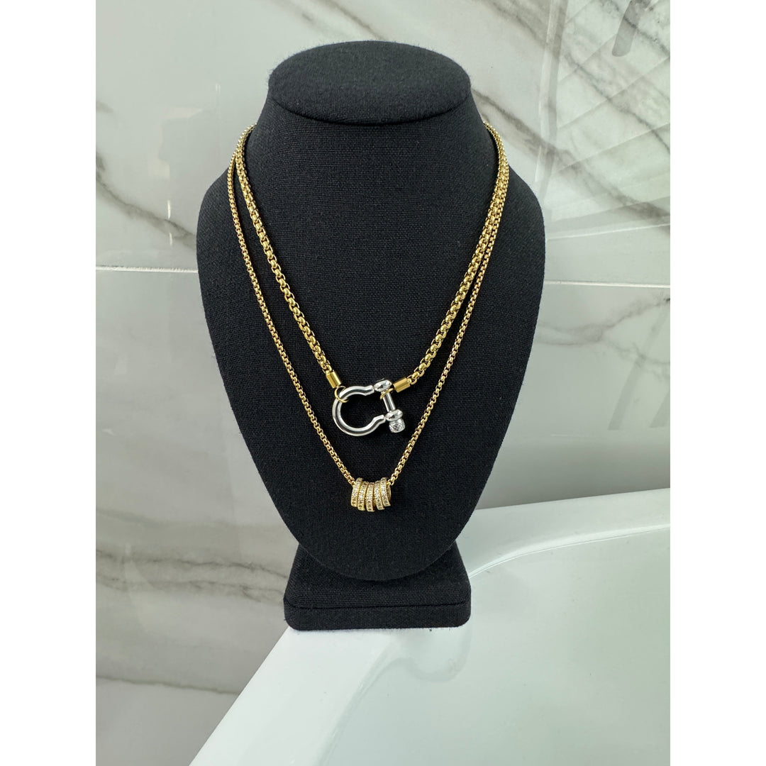Gold Horseshoe and Ring Pendant Necklace Stack