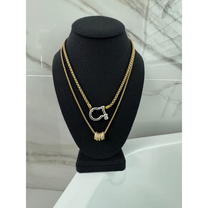 Gold Horseshoe and Ring Pendant Necklace Stack