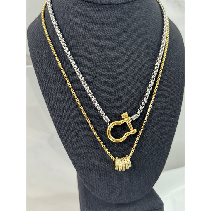Silver Horseshoe and Ring Pendant Necklace Stack