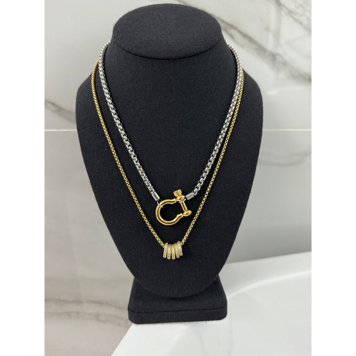 Silver Horseshoe and Ring Pendant Necklace Stack