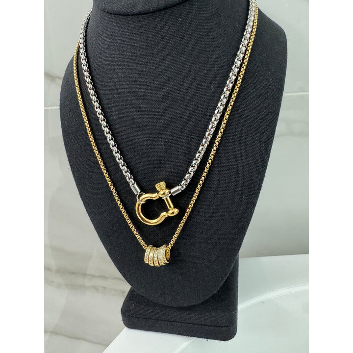 Silver Horseshoe and Ring Pendant Necklace Stack