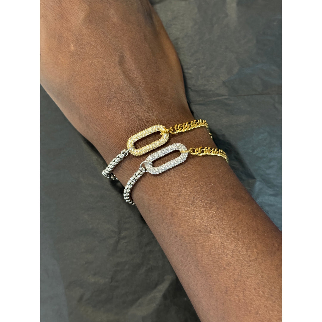 Two Tone Pave Mixed Link Bracelet Stack