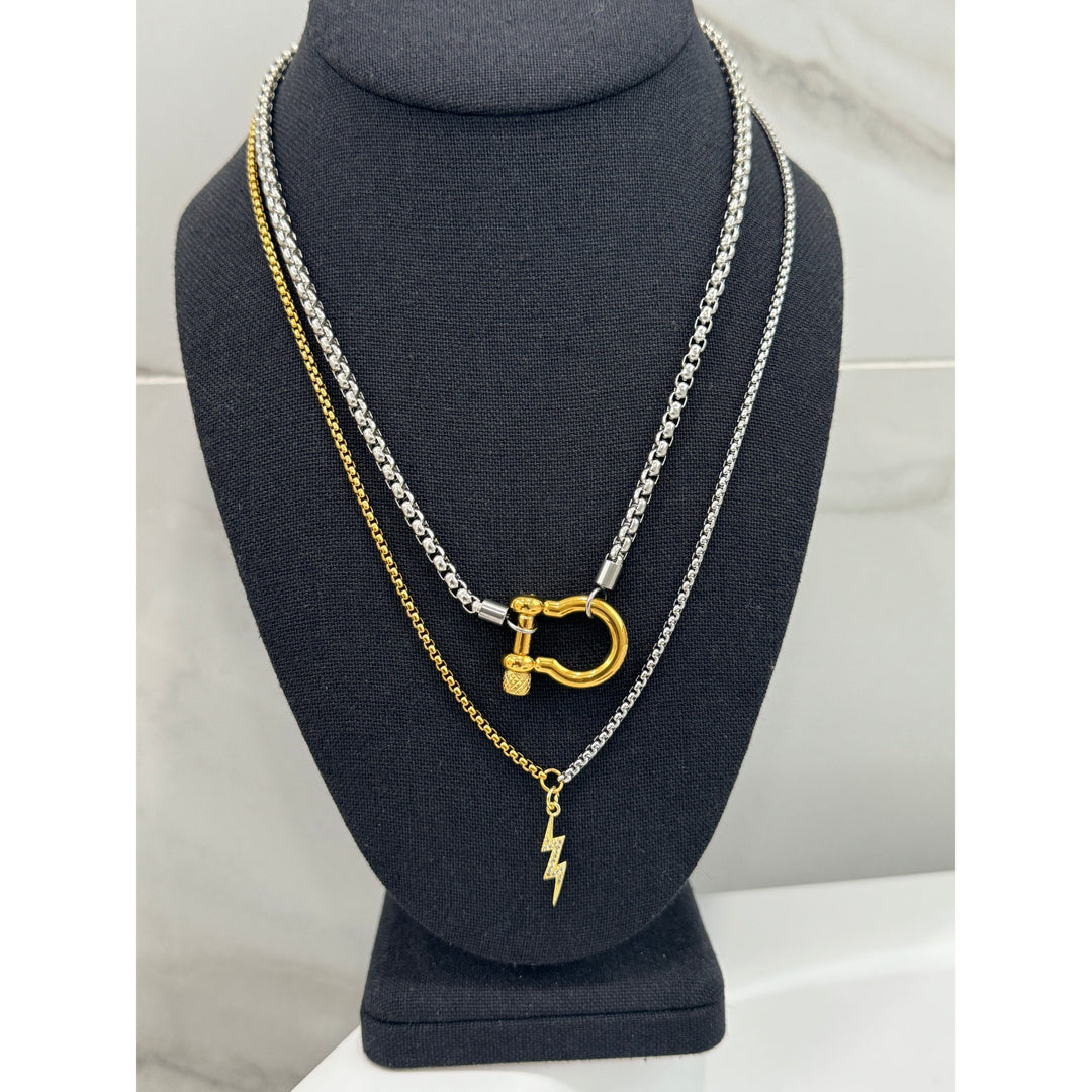 Silver Horseshoe Layered with Lightening Bolt Necklaces Set