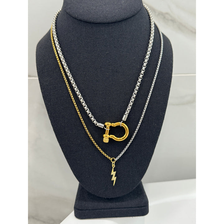 Silver Horseshoe Layered with Lightening Bolt Necklaces Set