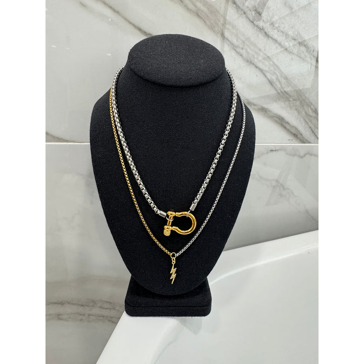 Silver Horseshoe Layered with Lightening Bolt Necklaces Set
