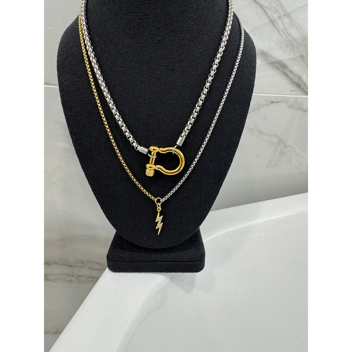 Silver Horseshoe Layered with Lightening Bolt Necklaces Set