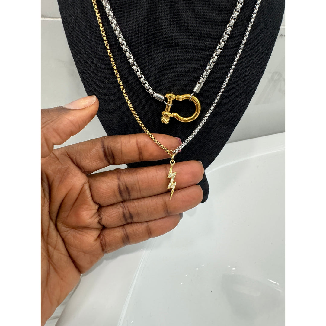 Silver Horseshoe Layered with Lightening Bolt Necklaces Set