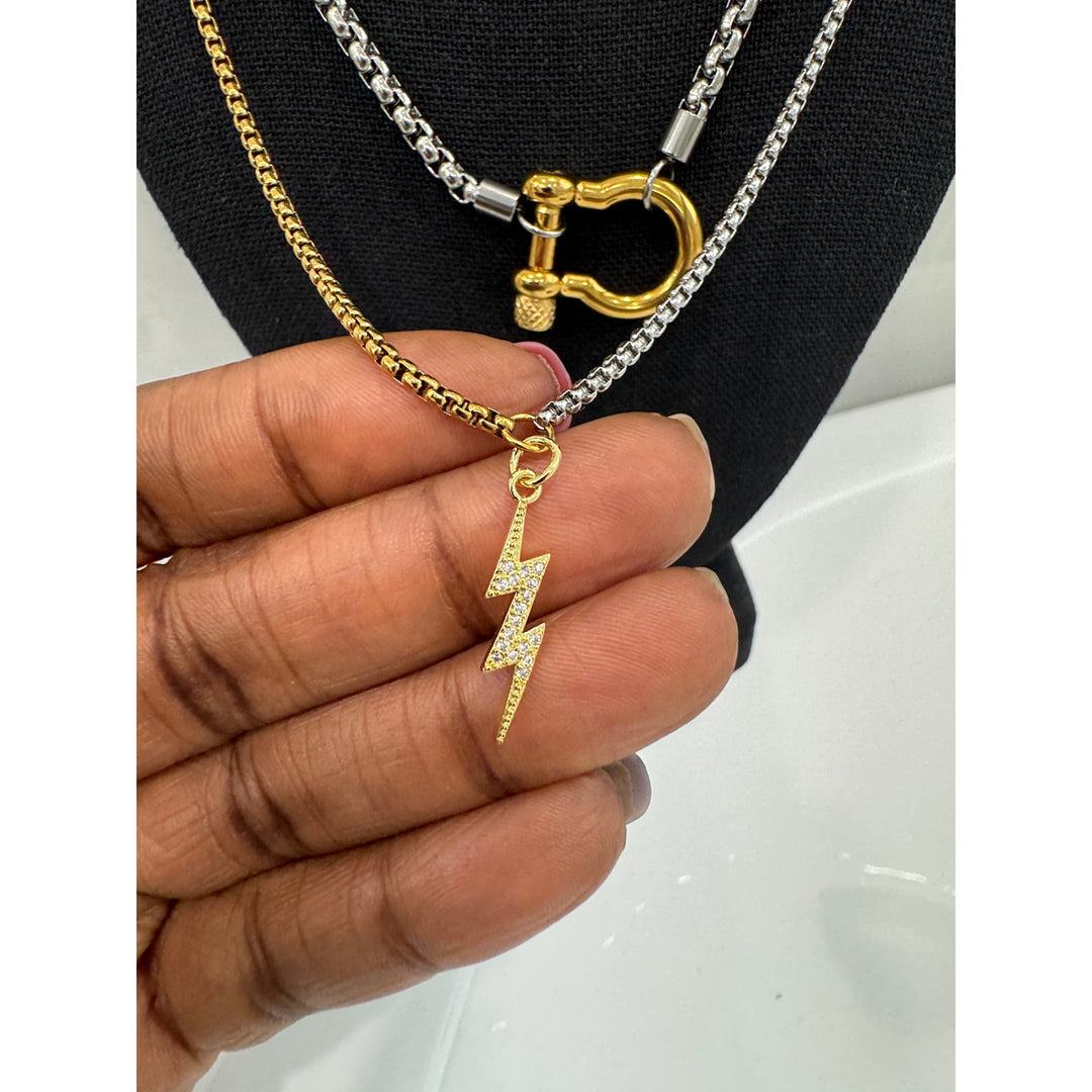 Silver Horseshoe Layered with Lightening Bolt Necklaces Set
