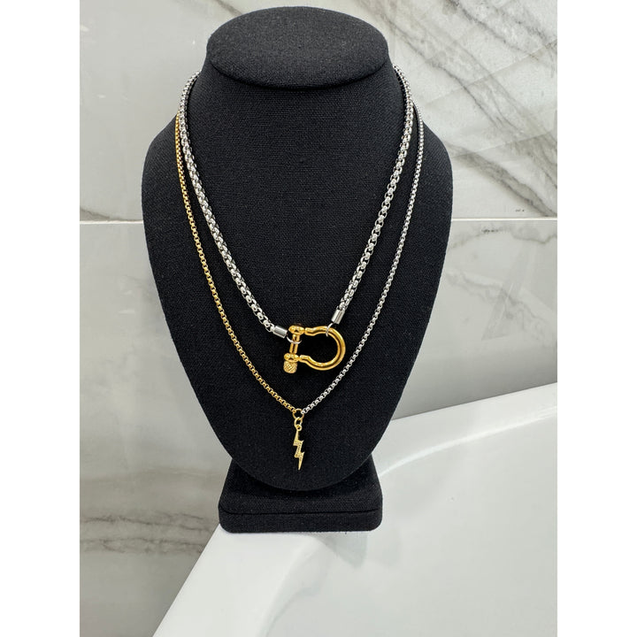 Silver Horseshoe Layered with Lightening Bolt Necklaces Set