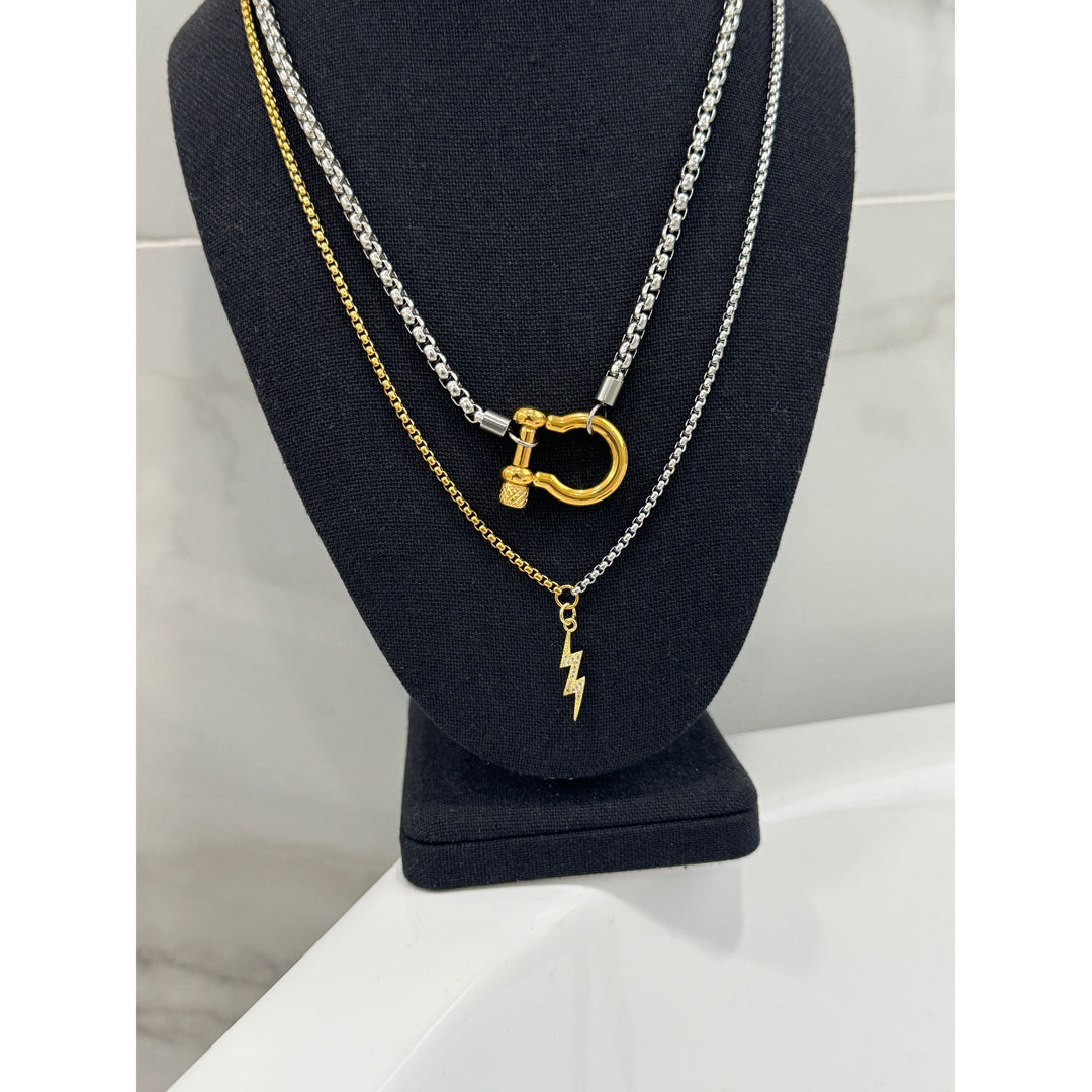 Silver Horseshoe Layered with Lightening Bolt Necklaces Set