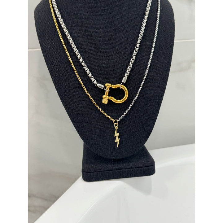 Silver Horseshoe Layered with Lightening Bolt Necklaces Set