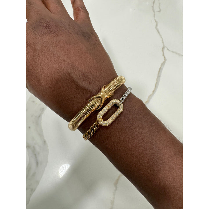 Gold Pave Mixed Link and Knot Bracelet Stack