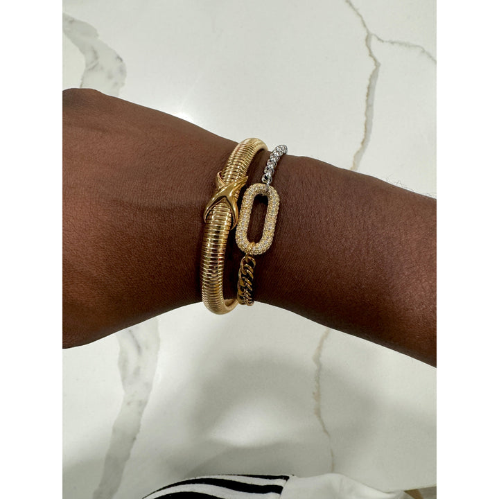 Gold Pave Mixed Link and Knot Bracelet Stack