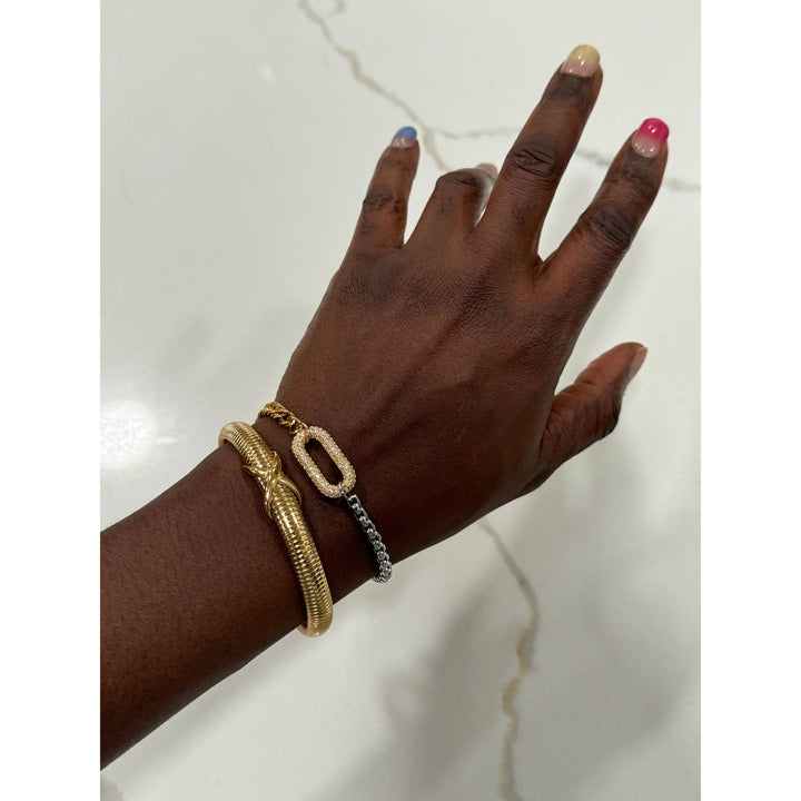Gold Pave Mixed Link and Knot Bracelet Stack
