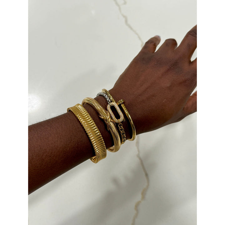 Gold Pave Mixed Link and Knot Bracelet Stack