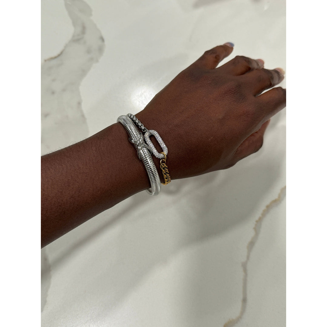 Silver Pave Mixed Link and Knot Bracelet Stack