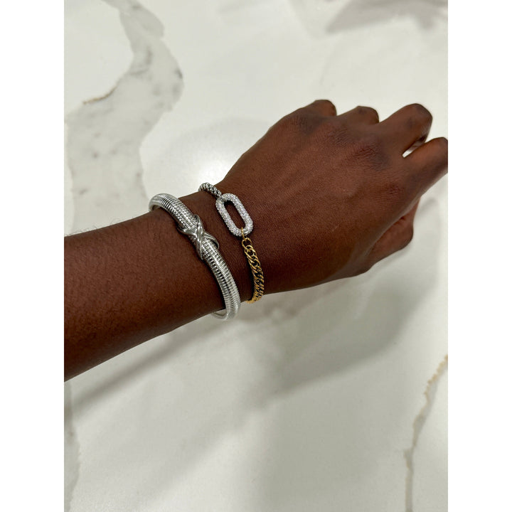 Silver Pave Mixed Link and Knot Bracelet Stack
