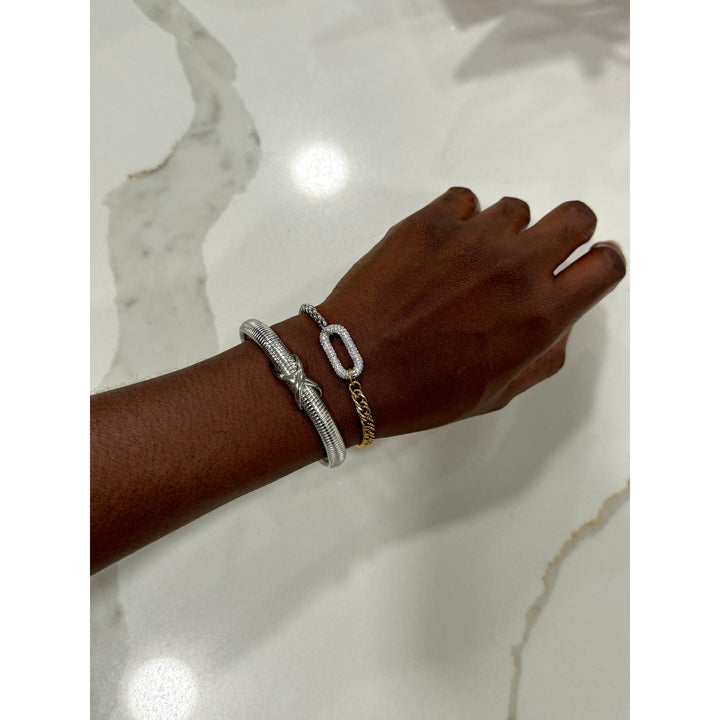 Silver Pave Mixed Link and Knot Bracelet Stack