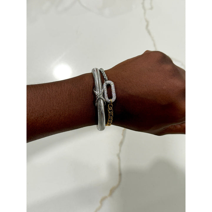 Silver Pave Mixed Link and Knot Bracelet Stack