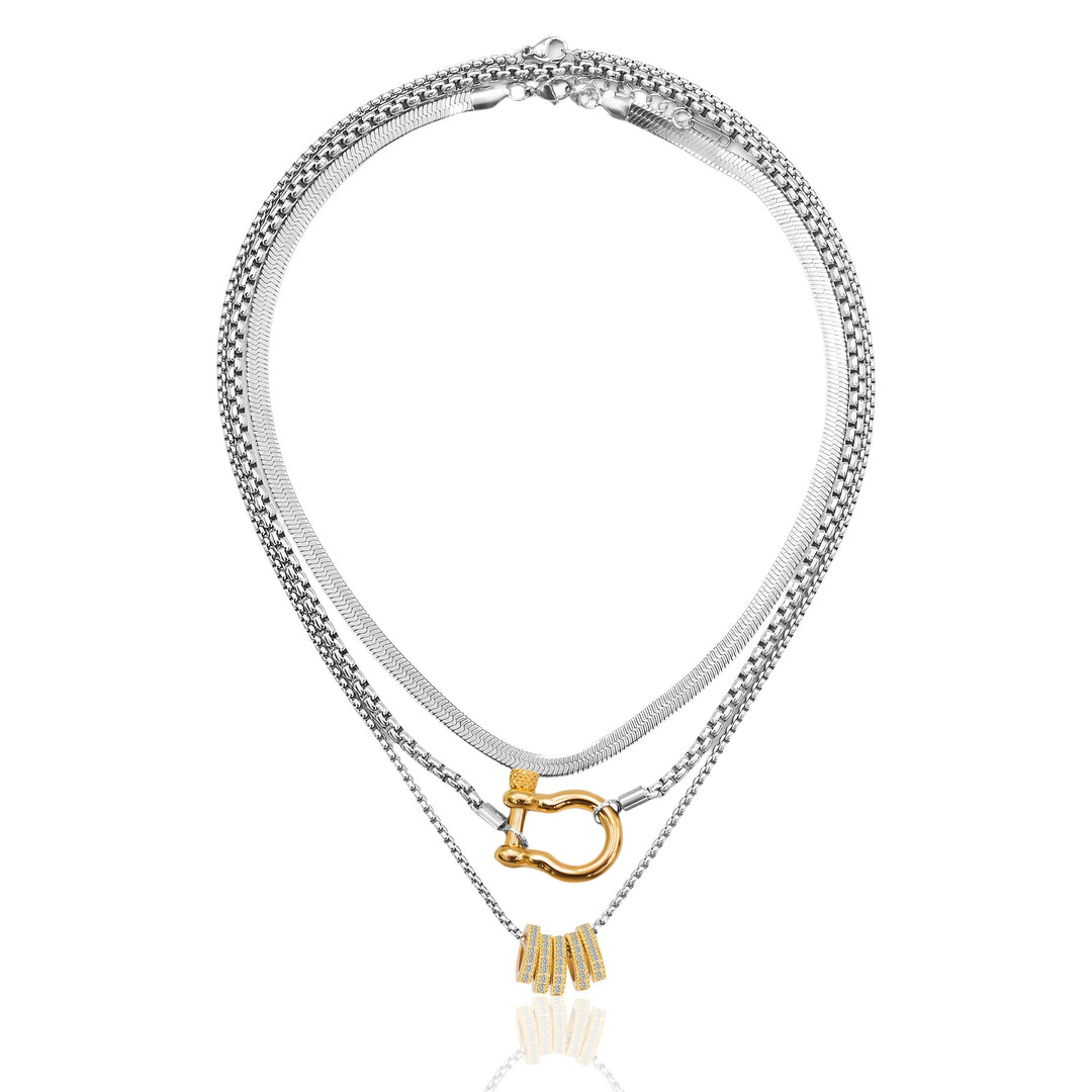 Silver Horseshoe Ring Pendant Necklace Stack