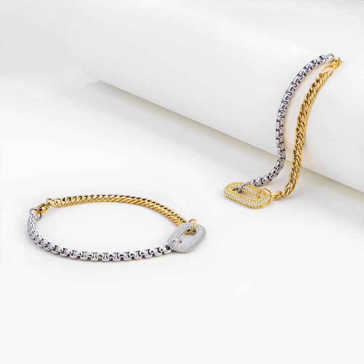 Two Tone Pave Mixed Link Bracelet Stack