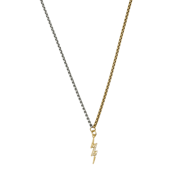 Lightning Bolt Pendant Necklace (Two Tone)