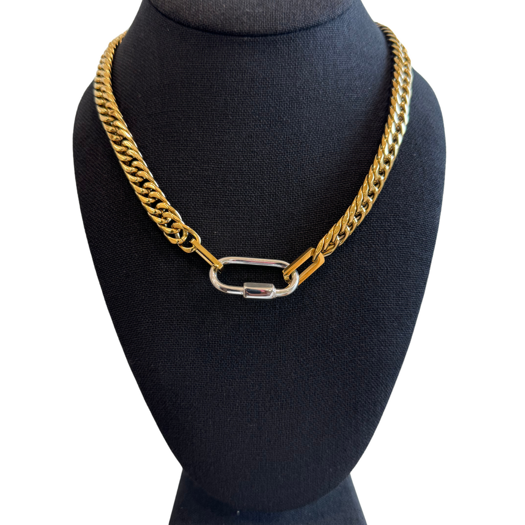 Gold Chain with Silver Carabiner Necklace