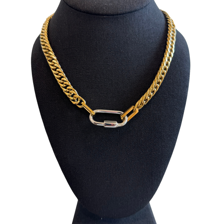 Gold Chain with Silver Carabiner Necklace