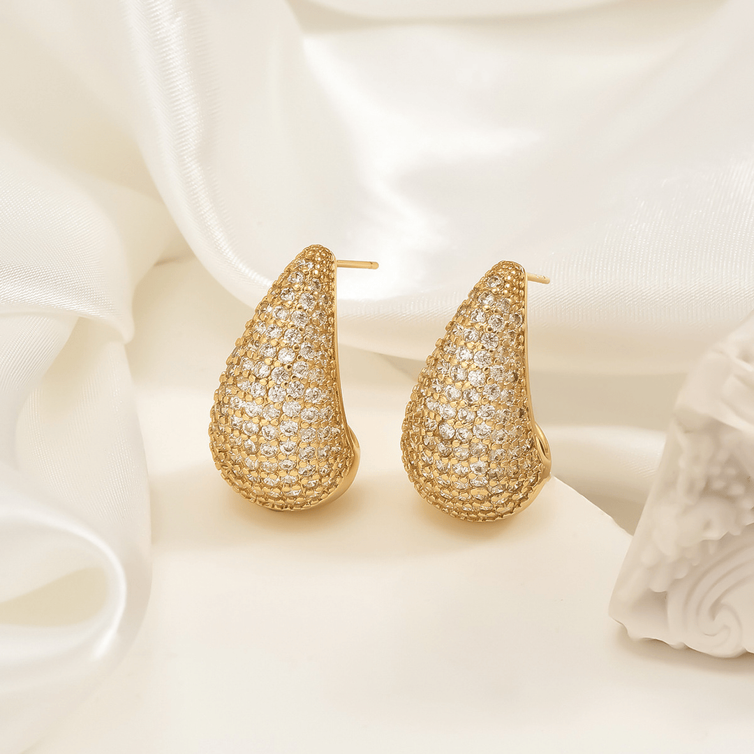 Gold Pave Teardrop Earrings