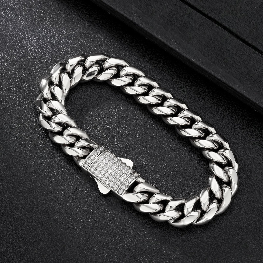 White Gold 12mm Miami Cuban Link Diamond Clasp Bracelet